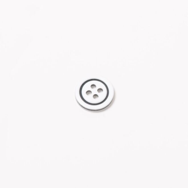 13mm Kunststoffknopf 4-Loch weiß mit schwarzem Zierring