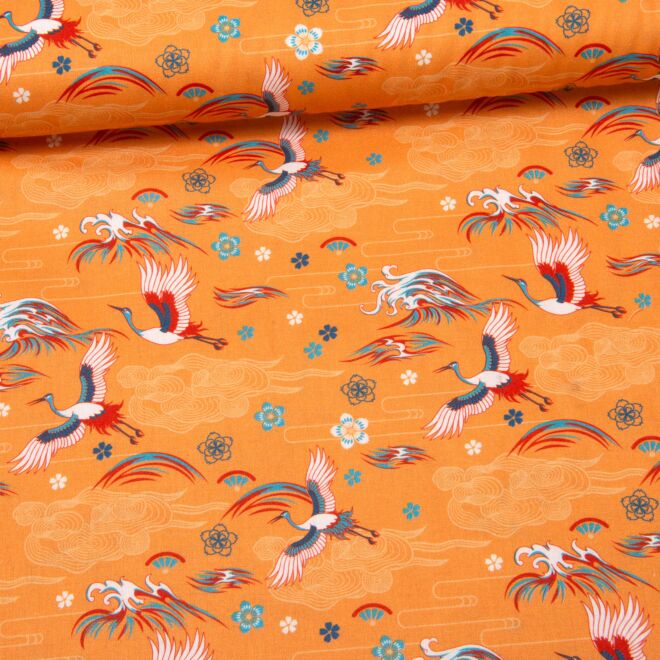 Baumwollwebware Japanischer Kranich orange