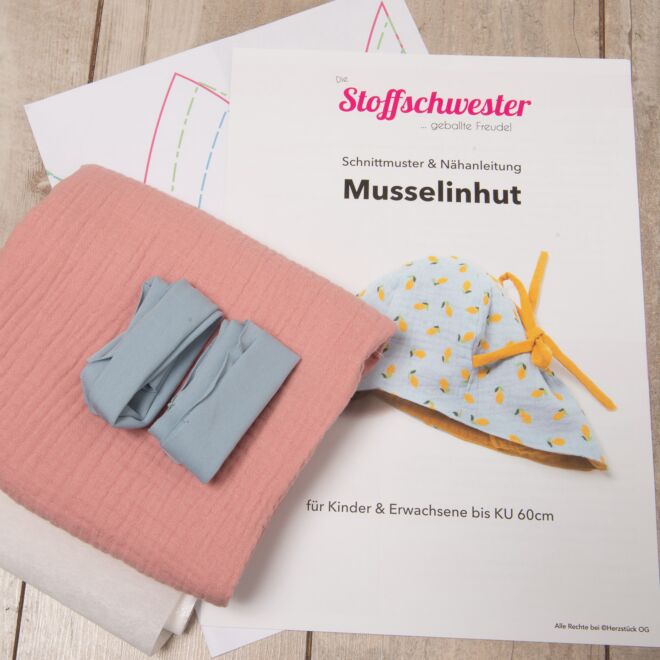 Paket Schnittmuster "Musselinhut" & Stoff "Uni Rosa"