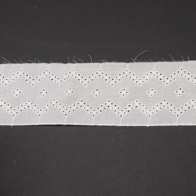 65mm Spitzenband Baumwolle ZickZack Punkte weiß