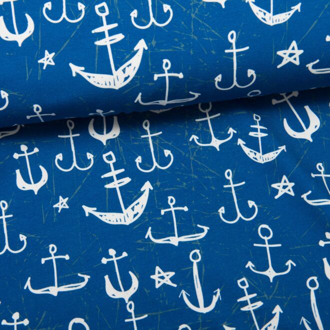 Drawn Anchors auf blau Jersey