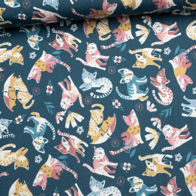 Verspielte Katzen Jersey blau