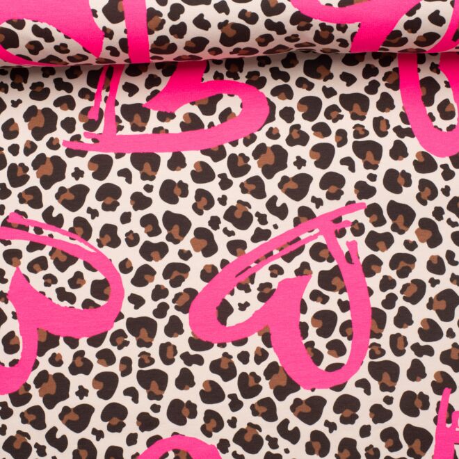 French Terry Leopard Neon Heart caramel