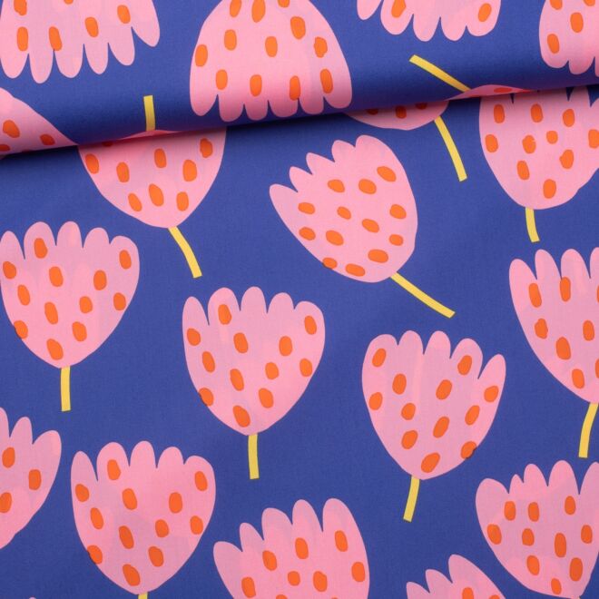 Baumwollwebware "Nerida Tulips" kobaltblau