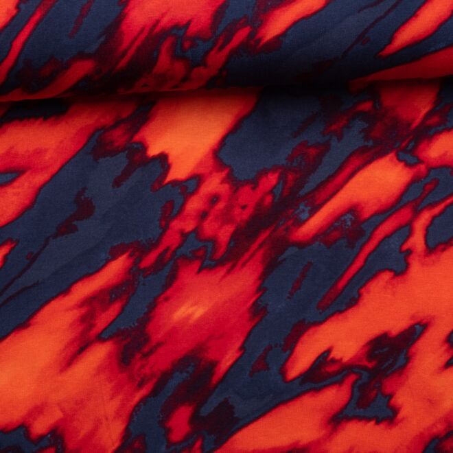 Viskosejersey Fire dunkelblau/rot