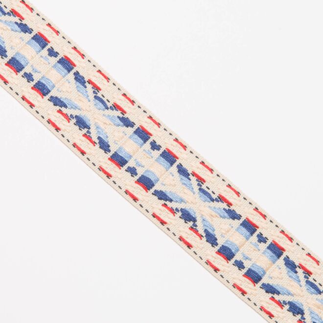40mm Webband bestickt "Crosses" blau/rot/beige 