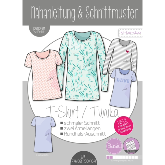 Papierschnittmuster Basic Shirt/Tunika Mädchen (74/80 bis 158/164)