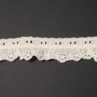 50mm Spitzenband Baumwolle Blumenrüsche creme